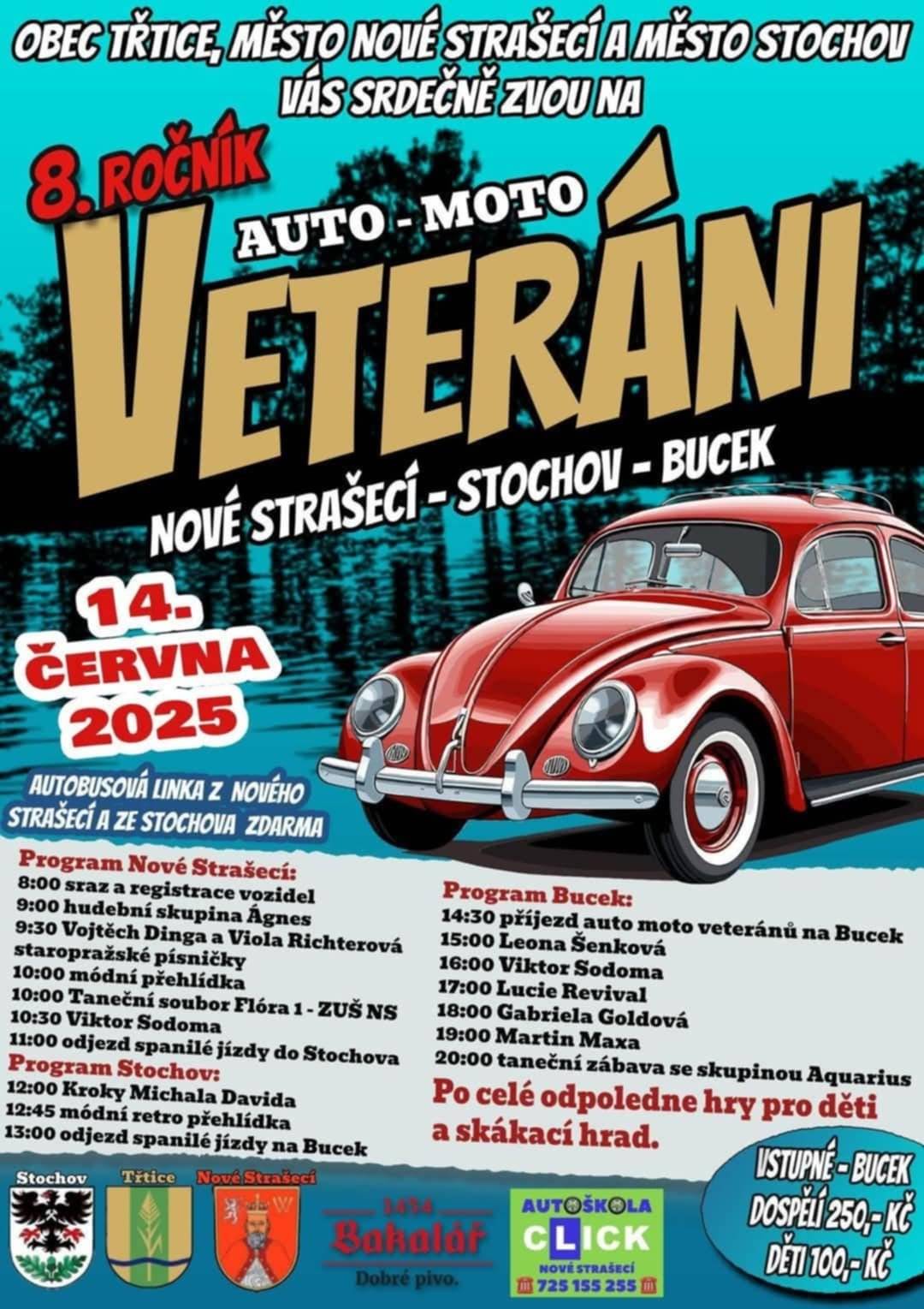 Srdečně zveme všechny jezdce, jezdkyně, řidiče a milovníky historických vozidel s vůní benzínu na osmý ročník srazu AUTOMOTO VETERÁNŮ. Toto přátelské setkání se uskuteční 14.6.2025. Sjíždět se začneme v 8:00 na Komenského náměstí v Novém Strašecí. Každý zúčastněný získá pamětní list. Vozy si budete moci prohlédnout a vyfotit.