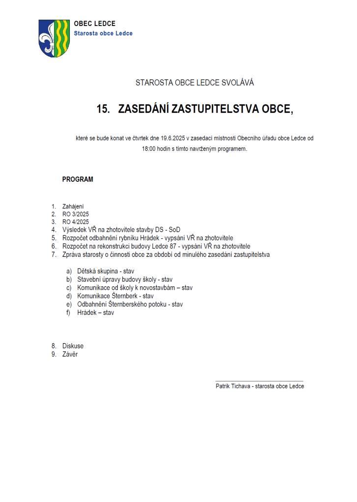 pozvánka veřejné zastupitelstvo obce.