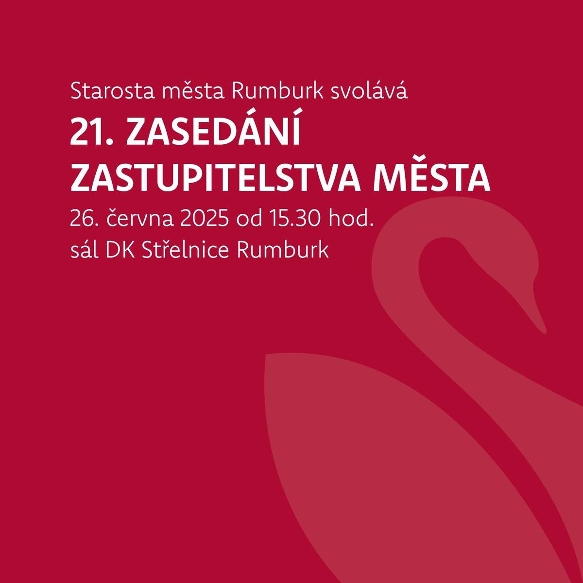 Starosta města Rumburk svolává 21. zasedání zastupitelstva města, které se koná ve čtvrtek 26. června 2025 od 15.30 hodin v sále Domu kultury Střelnice Rumburk. Kompletní program naleznete zde.