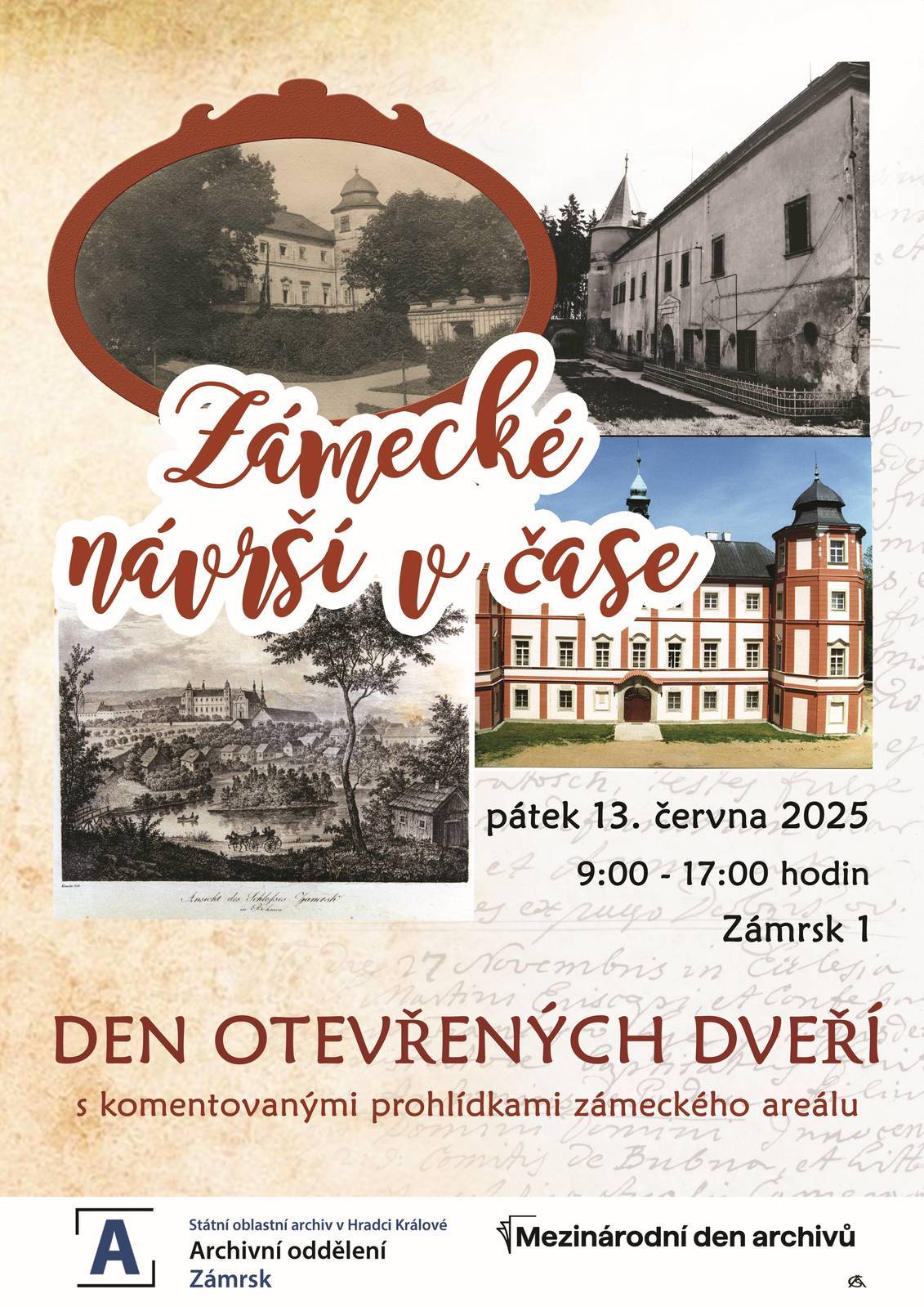 Státní oblastní archiv oddělení Zámrsk zve 13. června od 9:00 do 17:00 hodin na Den otevřených dveří s komentovanými prohlídkami zámeckého areálu.