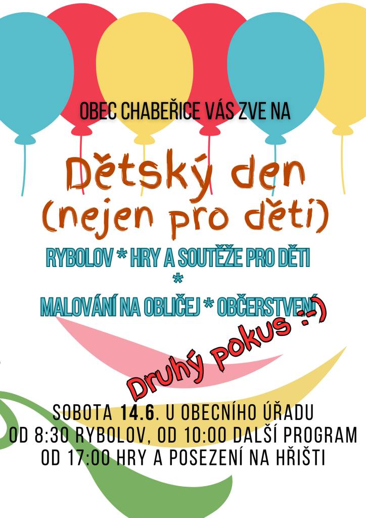 Tuto sobotu, 14. 6., už vypadá předpověď počasí lépe, přijďte na dětský den :)