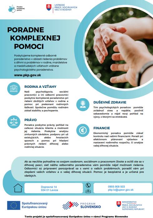 Pozývame všetkých občanov, ktorí sa nachádzajú v zložitej životnej situácii, prípadne majú zdravotné znevýhodnenie a potrebujú špecifickú podporu, na stretnutie s poradcom, ktoré sa uskutoční v stredu 18. júna o 10:00 hod. v Zasadačke Obecného úradu v Tehle. ***PORADENSTVO JE BEZPLATNÉ*** Poradňa komplexnej pomoci Levice poskytuje komplexné odborné poradenstvo v oblasti riešenia problémov s dlhmi a problémov v rodine, manželstve a medziľudských vzťahoch, vrátane psychologického poradenstva. Cieľom poradne je tiež predchádzať ťažkým a nežiadúcim vzťahovým a finančným situáciám. Neváhajte a príďte sa informovať!