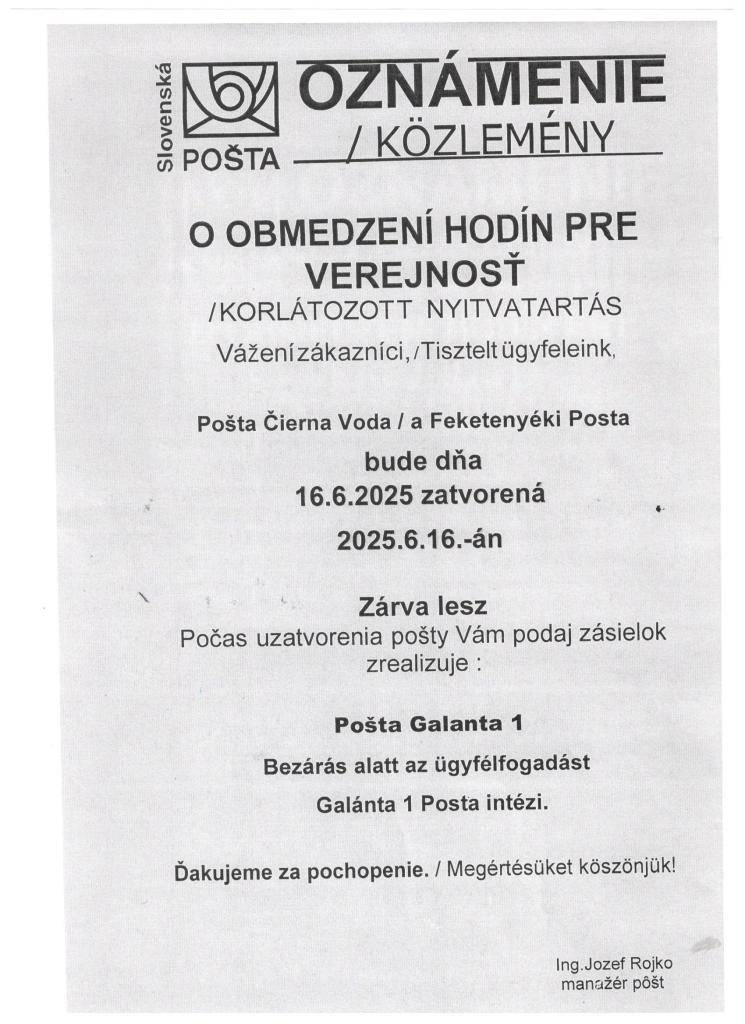 Oznámenie  Értesítés