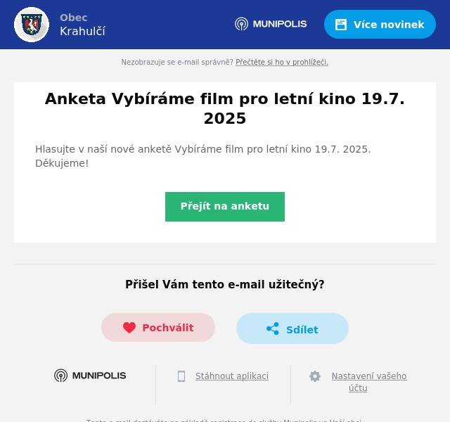 Hlasujte v naší nové anketě Vybíráme film pro letní kino 19.7. 2025. Děkujeme!