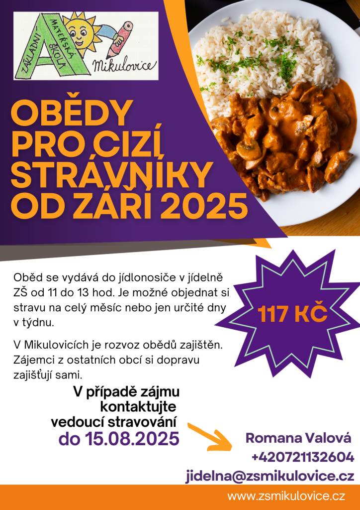 ZŠ Mikulovice nabízí obědy pro cizí strávníky ze školní jídelny od září 2025.