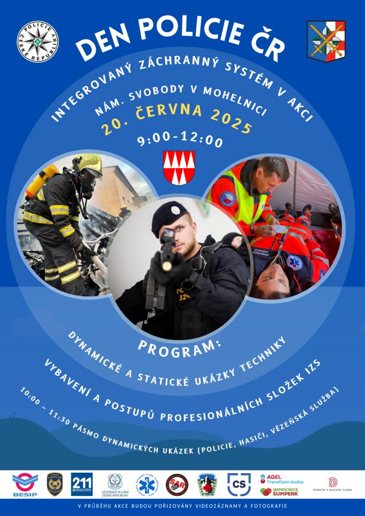Dne 20.6.2025 proběhne od 9:00-12:00 v Mohelnici „Den Policie ČR aneb IZS v akci“.