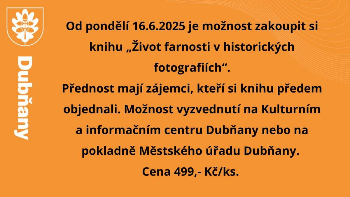 Od pondělí 16.6.2025 možnost knihu zakoupit za cenu 499,- Kč. K vyzvednutí na Kulturním a informačním centru nebo na pokladně městského úřadu.
