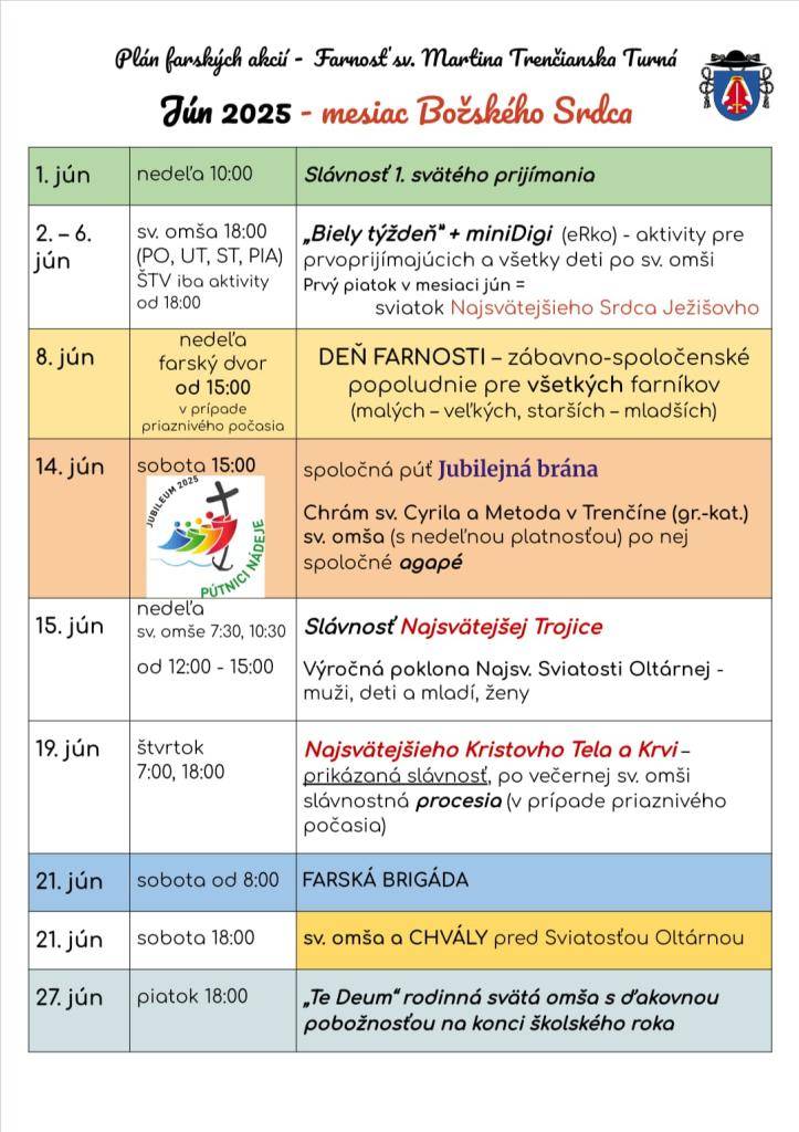 Plán farských akcií - Jún 2025
