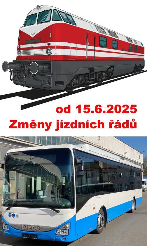 Změny autobusových a železničních jízdních řádů platné od 15.6.2025.