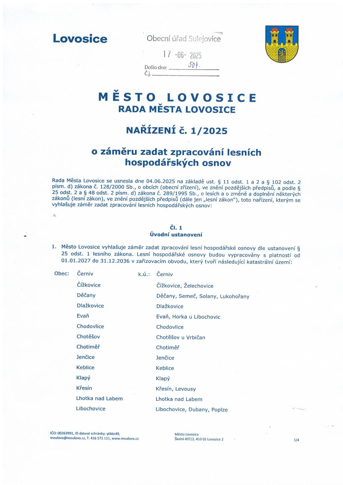 Město Lovosice informuje o nutnosti zpracování lesních hospodářských osnov pro drobné vlastníky lesa s výměrou do 50 ha