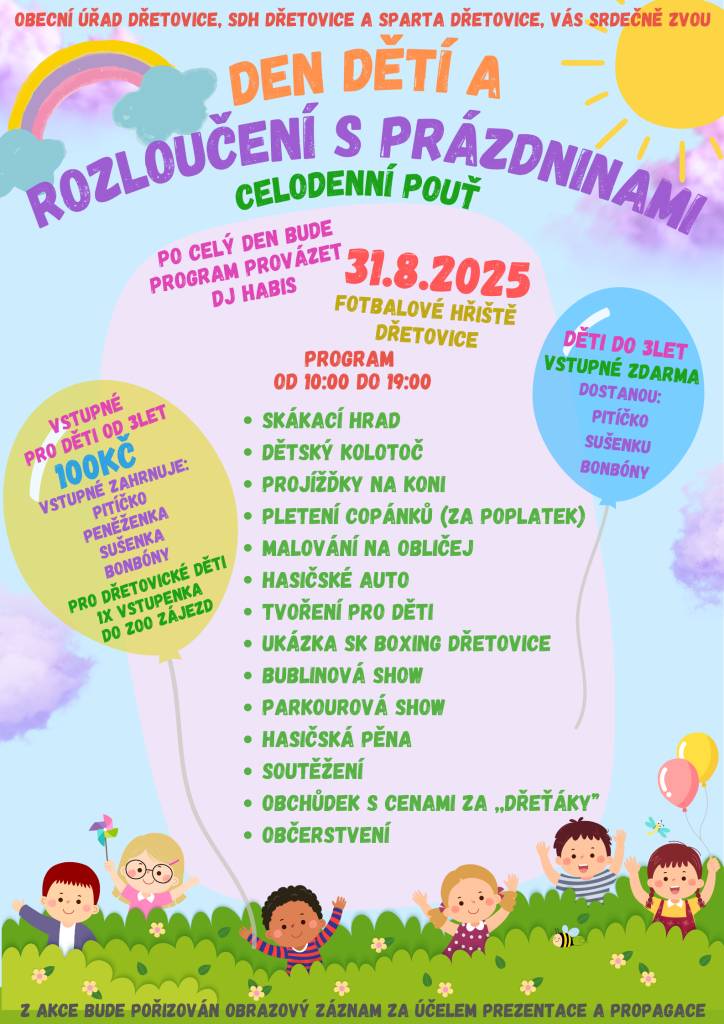 přijměte pozvání na celodenní pouť (skákací hrad, dětský kolotoč, projížďky...)