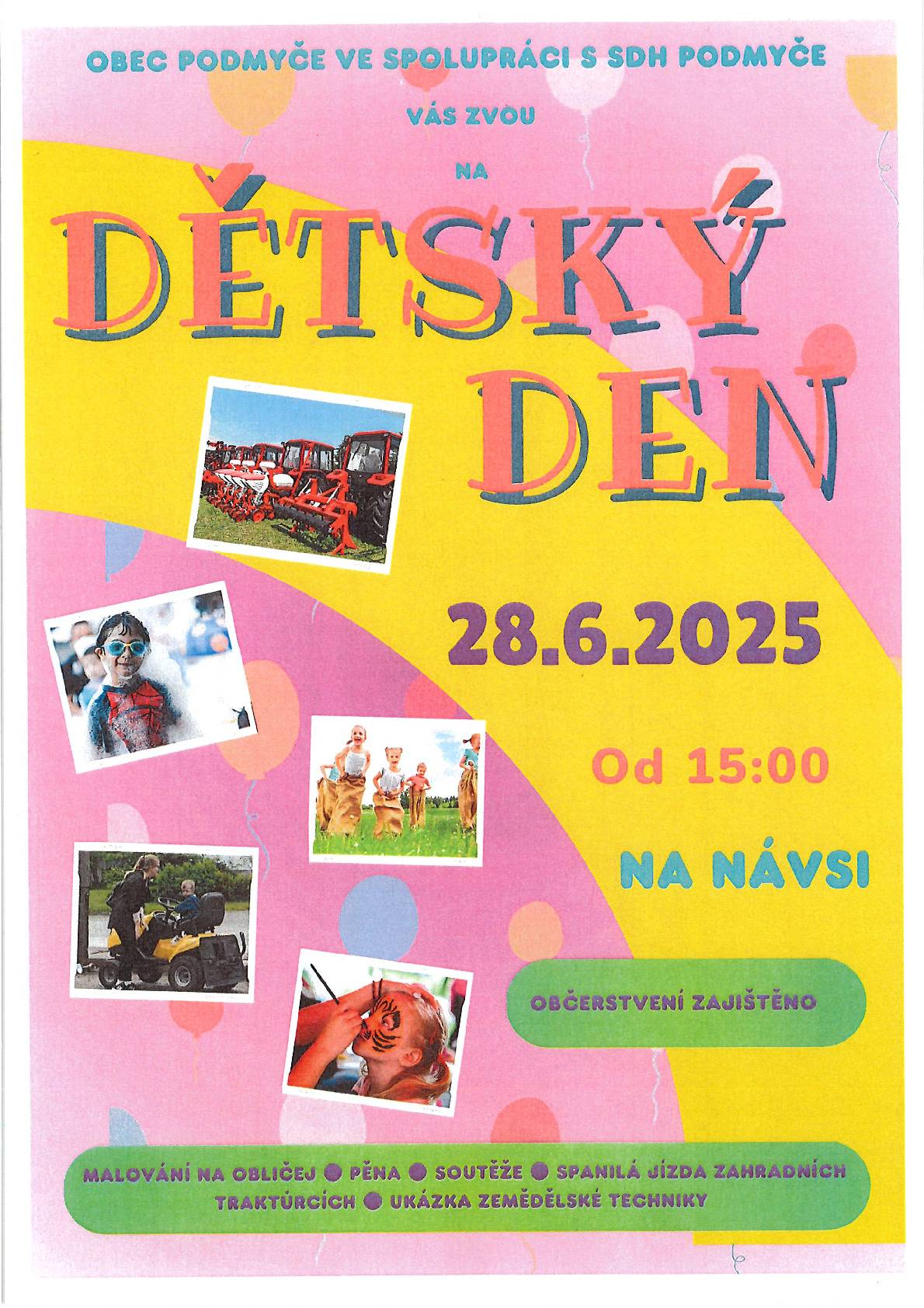 Obec Podmyče zve na dětský den 28.6.2025 od 15:00 hodi
