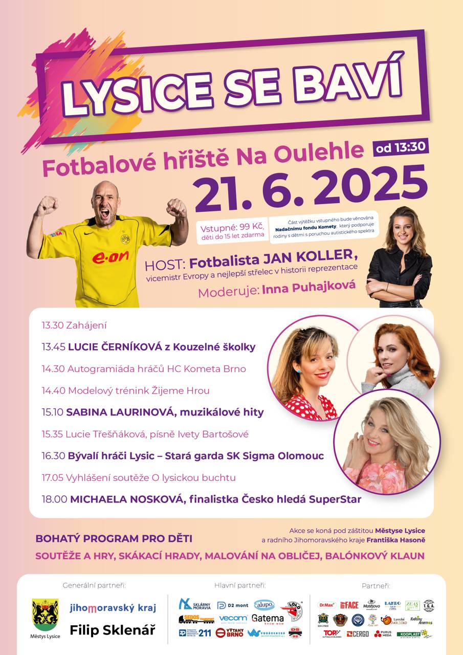 1) Oznamujeme občanům, že v pondělí 23.6.2025 se v zasedací místnosti OÚ v 18:00 h bude konat, zasedání Zastupitelstva obce Drnovice. 2) Drůbežárna Prace bude  v sobotu 21. 6.  v 10:00 hod.  prodávat: hnědé kuřice, brojlerová kuřata, káčata, husokačeny a housata, krmivo pro drůbež a králíky, vitamínové doplňky a dále pak vykupovat králičí kožky - cena 10 Kč/ks. 3) Ordinace MUDr. Emanuel Škvařil, s.r.o, nebude v době 23.6.2025 - 4.7.2025 z důvodu dovolené ordinovat. Akutní případy ošetření MUDr. Vyhňáková ve svých ordinačních hodinách. 4) Akce Lysice se baví s herečkou Sabinou Laurinovou, fotbalistou Janem Kollerem, hokejisty Komety a bohatým programem pro všechny věkové generace se koná v sobotu 21. června na fotbalovém  hřišti v Lysicích.