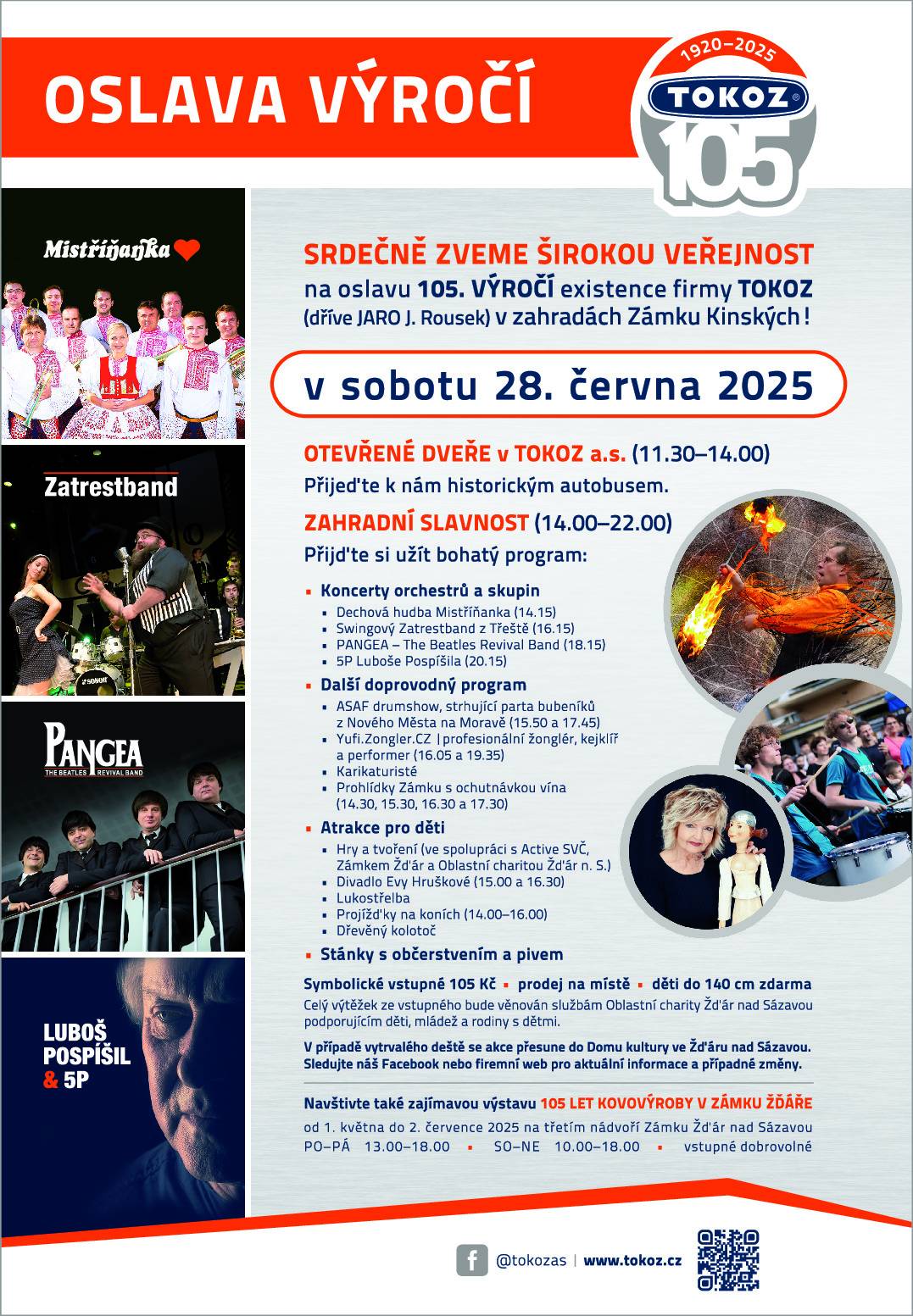 Srdečně Vás zveme na oslavu 105. výročí firmy TOKOZ – 28. 6. 2025 od 14:00 v zahradách Zámku Žďár. Od 11:30 do 14:00 máte také možnost prohlédnout si výrobní prostory firmy. Více na www.tokoz.cz. Těšíme se na Vás!