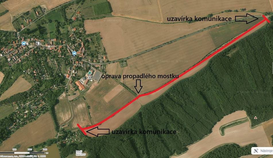 Vážení spoluobčané, informujeme, že od 1. července 2025 do 22. července 2025 bude uzavřena komunikace od Hořešovic od "Špičky" k Malému Bílichovu k "Bílichovskému rybníku" z důvodu opravy propadlého mostku.    mapa uzavírky.pdf Obecní úřad Bílichov