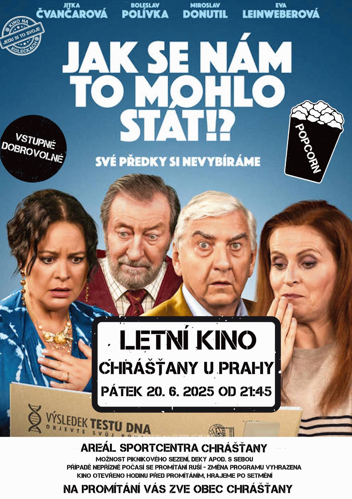 DNES VEČER!!! V pátek 20.6. přijede do Chrášťan Letní kino s novým českým filmem "Jak se nám to mohlo stát". Začátek promítání cca ve 21.45 hod, areál hřiště. Srdečně všechny zveme.