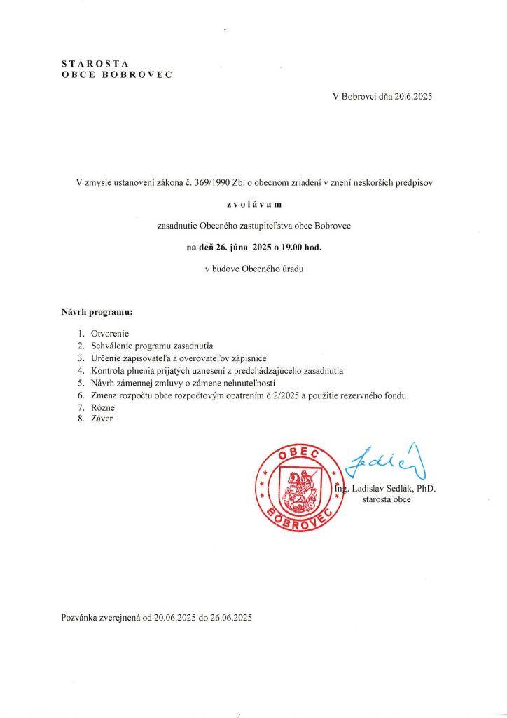 Pozvánka OZ 26.6.2025