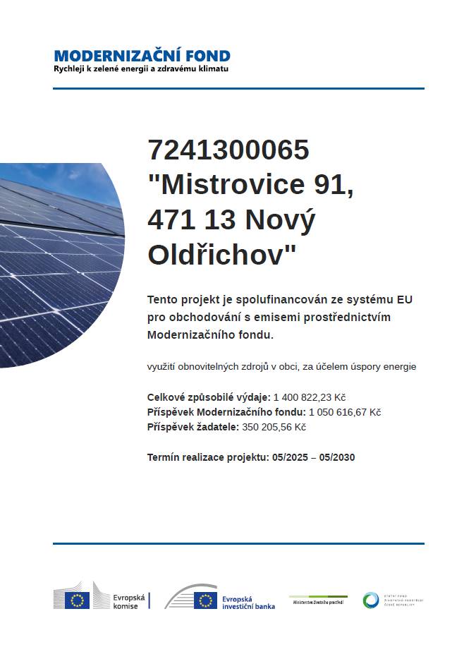 Využití obnovitelných zdrojů v obci, za účelem úspory energie.