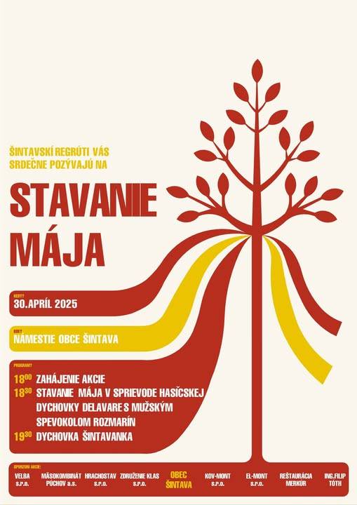 Šintavskí regrúti pri stavaní mája na námestí obce.