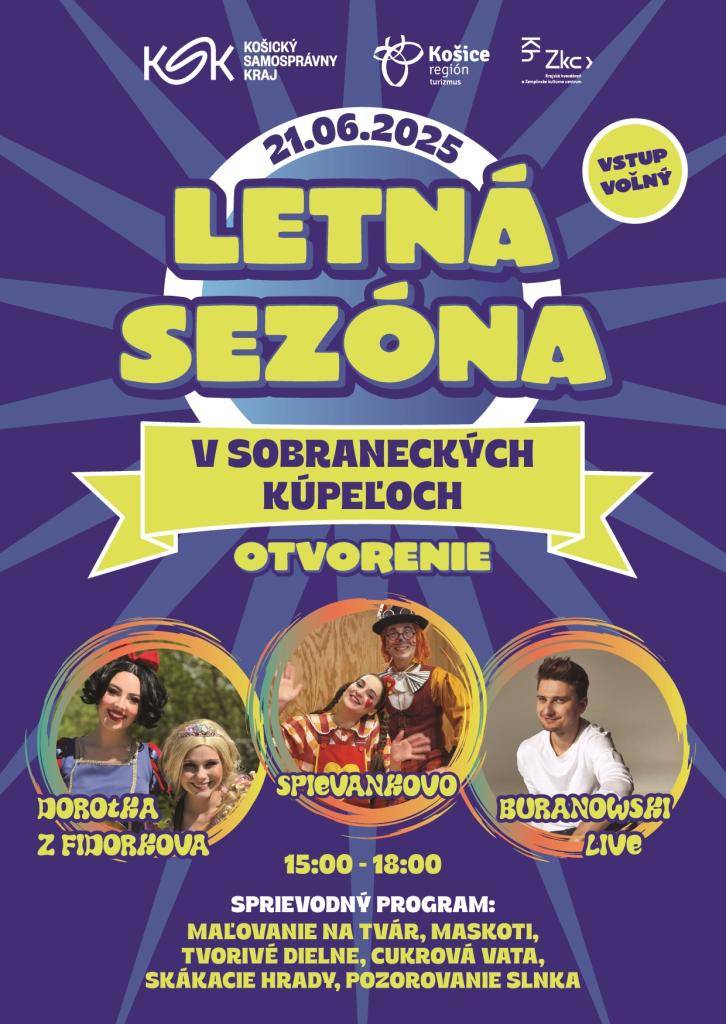 Otvorenie letnej sezóny v Sobraneckých kúpeľoch sa uskutoční  v sobotu 21. júna 2025 o 15:00 hod.