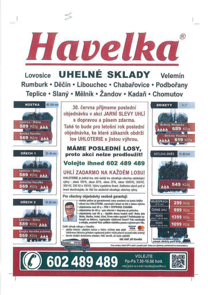 Uhelné sklady HAVELKA - poslední losy.....