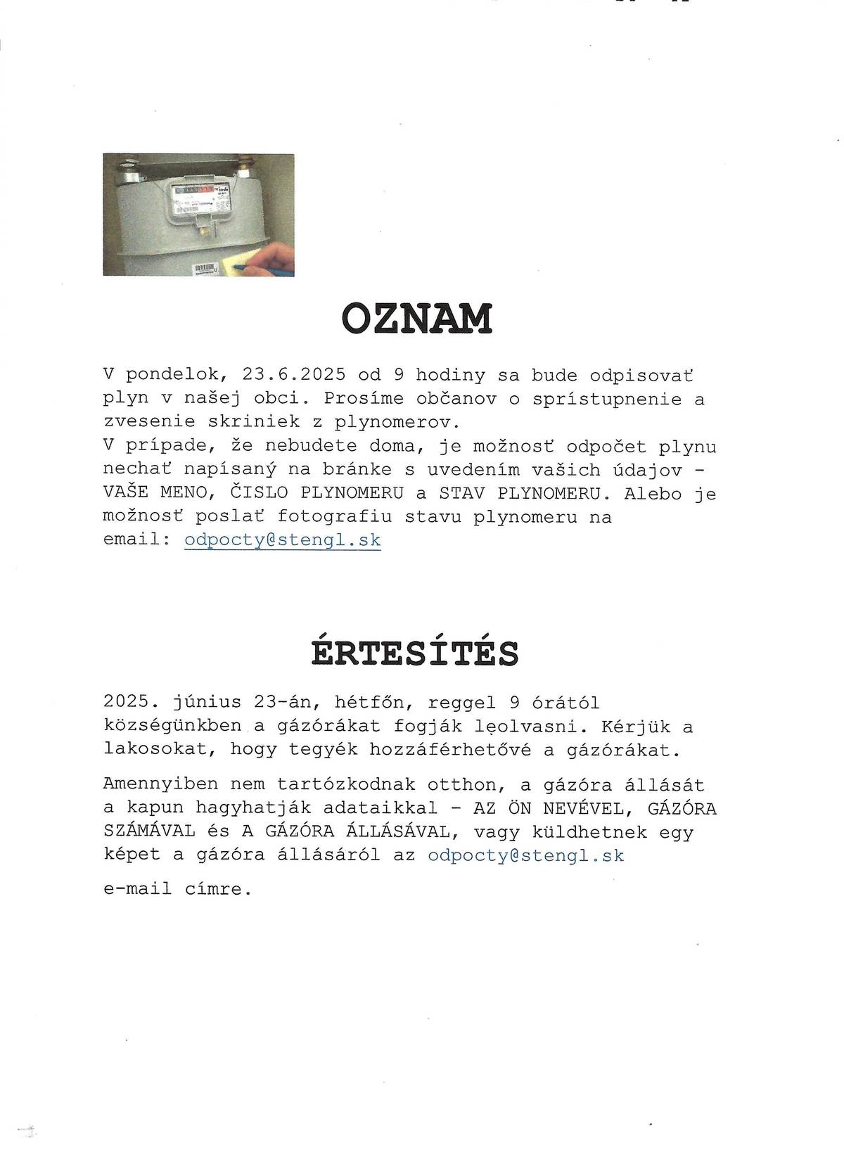 Oznam - Értesítés