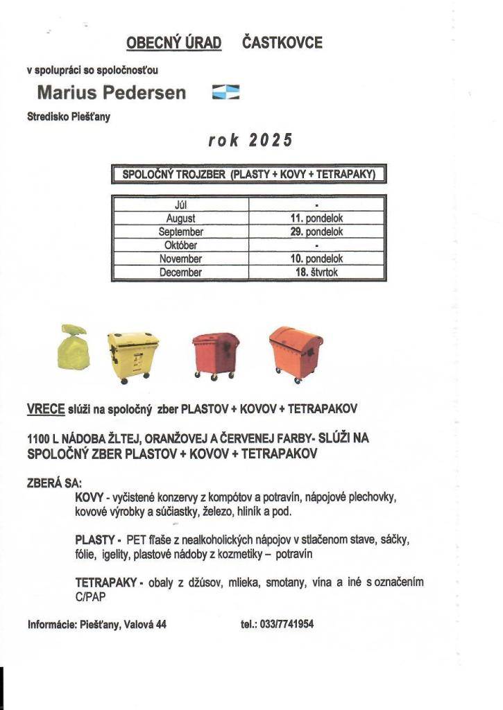 Zber triedených zložiek 2. polrok 2025