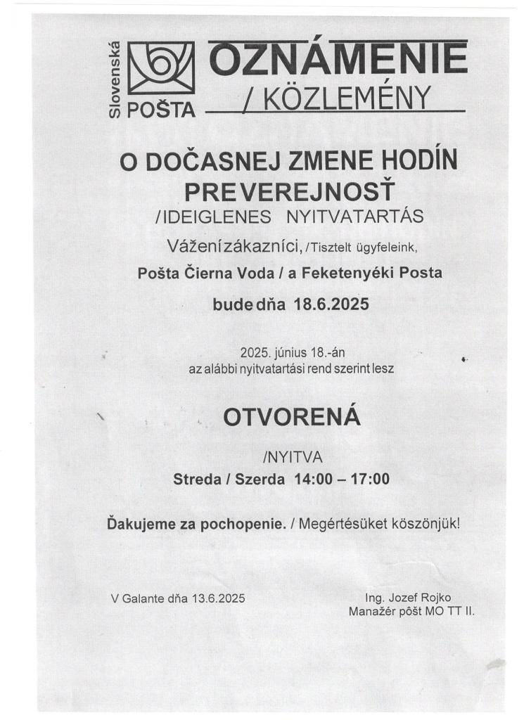 Oznámenie  Értesítés