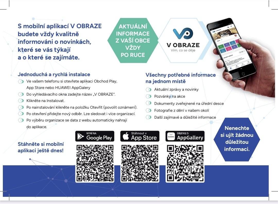 Dne 23. června 2025 byly spuštěny nové webové stránky obce Javorník, dostupné na www.obecjavornik.eu spolu s novou komunikační aplikací V OBRAZE. Tato aplikace umožňuje všem občanům, kteří mají chytrý telefon, sledovat aktuální dění v obci. Pro občany bez chytrého telefonu obec zajistí registrační email nebo SMS pro potvrzení registrace a nadále jim bude poskytována služba stejným způsobem. V případě dotazů nebo podpory při registraci nás neváhejte kontaktovat v úřední dny a to každý čtvrtek od 18:00 - 20:00, příápadně na tel.čísle +420 739 586 096.