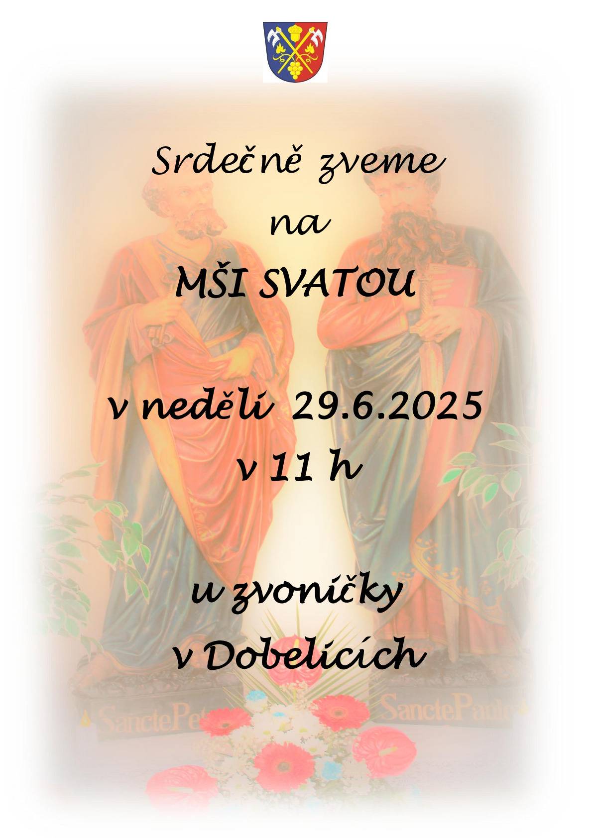 Zveme všechny občany na mši svatou, která se uskuteční tuto neděli 29.6.2025.