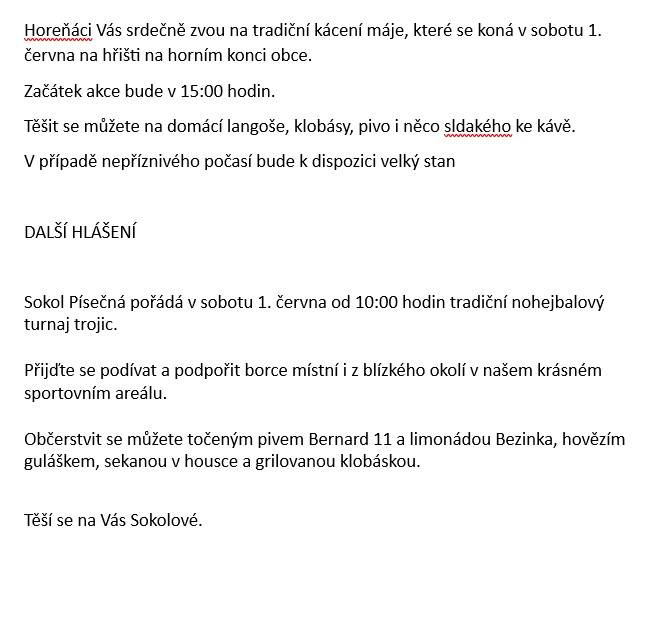 Hlášení 29. 5. - 30. 5. 2024