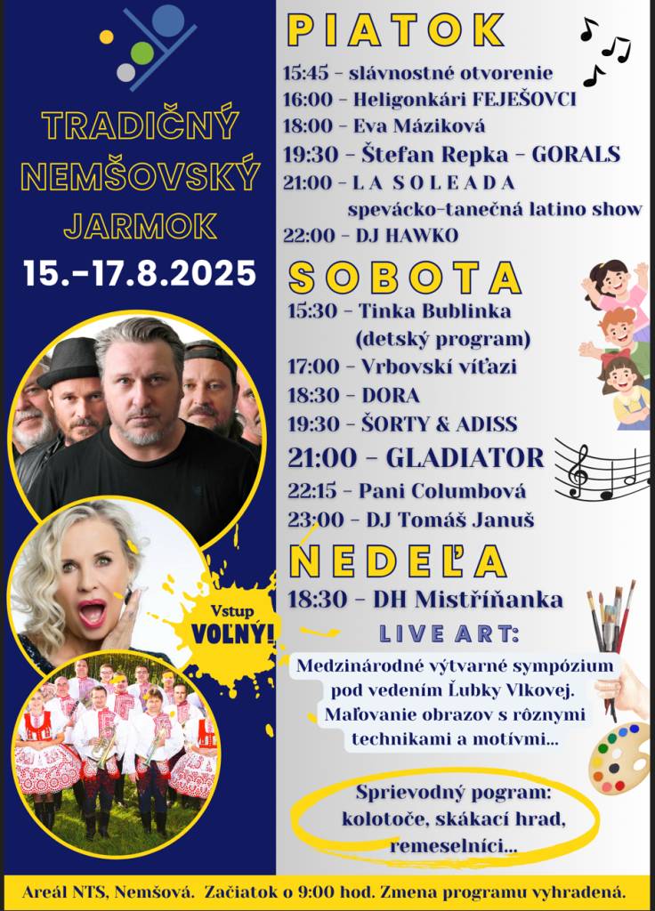 Mesto Nemšová Vás pozýva na tradičný Nemšovský jarmok.