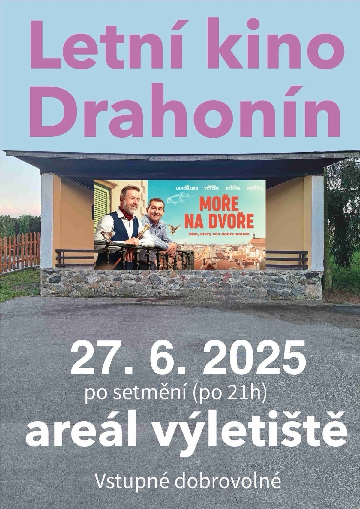 V pátek 27.6.2025 budeme promítat na výletišti film Moře na dvoře, začátek po 21h.