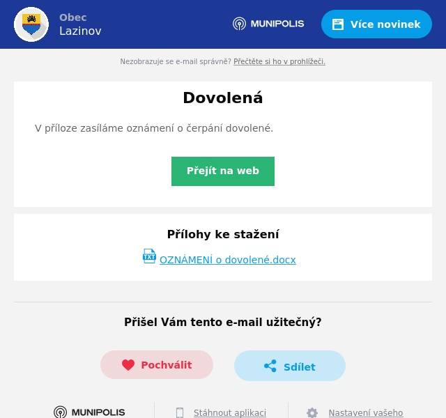 V příloze zasíláme oznámení o čerpání dovolené.