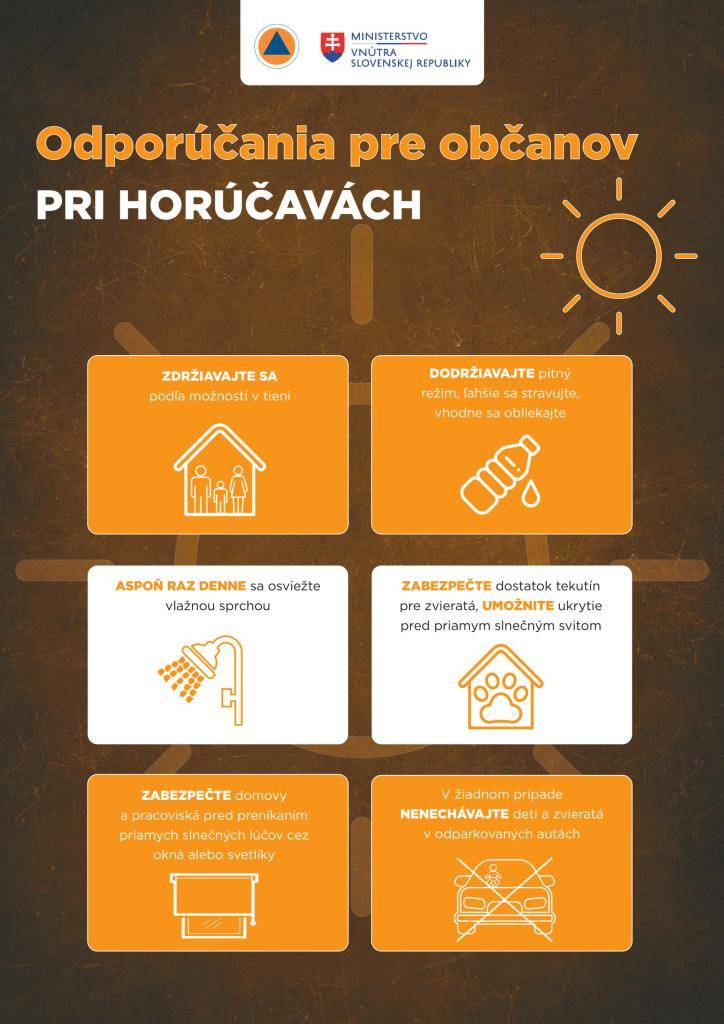 Druh výstrah:   • Vysoké teploty – 2. stupeň, trvanie javu 23.6.2024 od 14:00 hod do 18:00 hod.  • Búrky – 2. stupeň, trvanie javu 23.6.2024 od 17:00 hod do 22:00 hod.  • Vysoké teploty – 2. stupeň, trvanie javu 25.6.2024 od 14:00 hod do 18:00 hod.