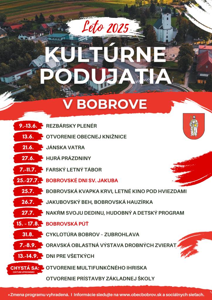 Počas letných mesiacov nás čaká pestrý program kultúrnych , spoločenských a športových podujatí, na ktoré Vás srdečne pozývame. Tešíme sa na spoločné leto plné zážitkov a stretnutí.