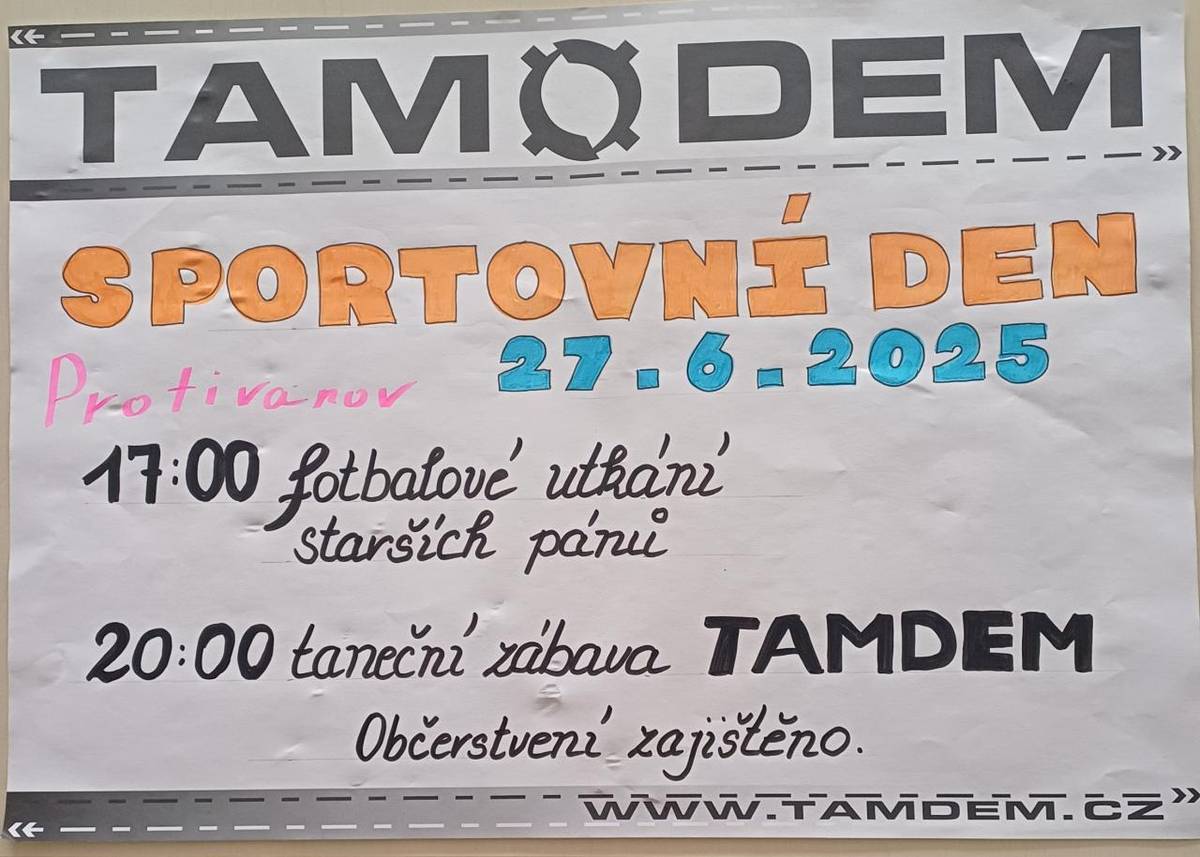 SK Protivanov zve na sportovní den, který se uskuteční 27.6.2025 na místním hřišti  SK Protivanov z.s    Zahájení akce 17h fotbalové utkání starších pánů ve20h taneční zábava  hudba Tamdem.    Občerstvení zajištěno.