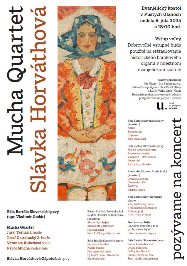 Pre Úľany – Pro Fudemus, n.o. Vás pozýva na koncert Mucha Quartet a Slávka Horváthová.
