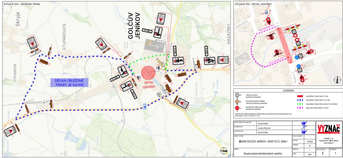 Upozorňujeme občany, že od 30.6.2025 do 31.10.2025 bude uzavřen most na ul. 5. května v Golčově Jeníkově, a to z důvodu jeho rekonstrukce. Most bude uzavřen i pro pěší dopravu!!!