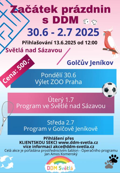 Program na Začátek prázdnin s DDM od 30.6. do 2.7.