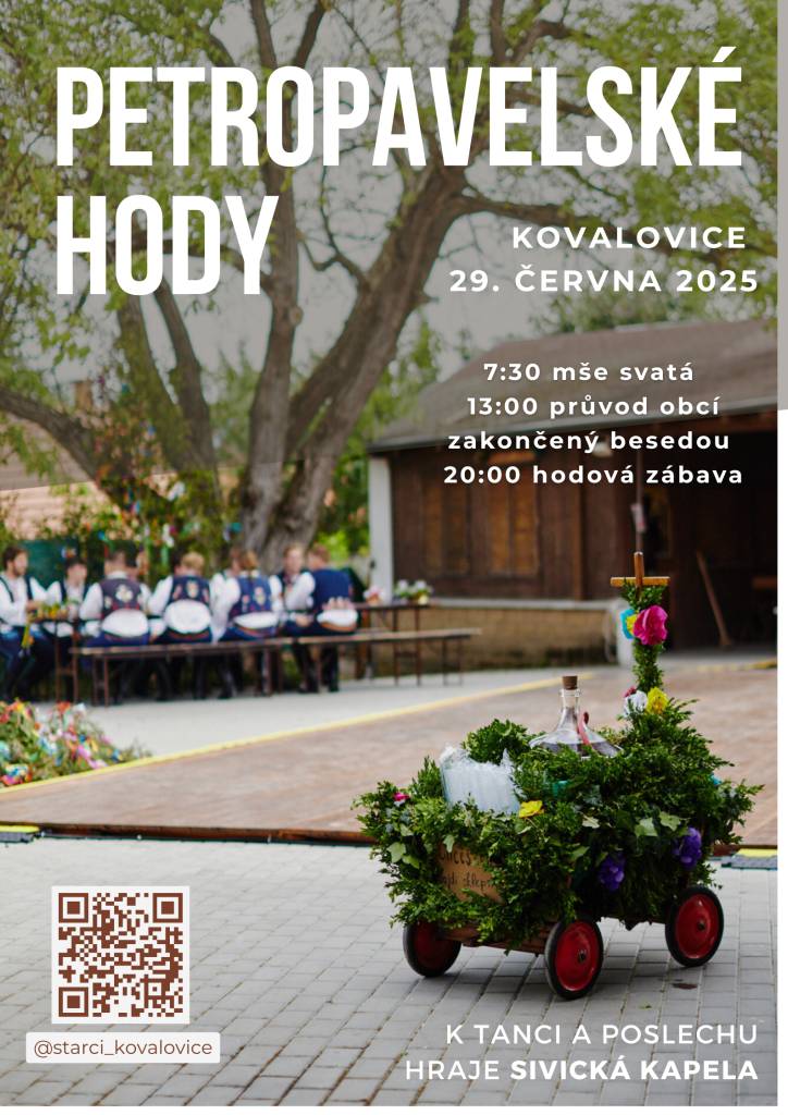 Petropavelské hody v neděli 29.6.2025  7:30 mše svatá  13:00 průvod obcí zakončený besedou  20:00 hodová zábava