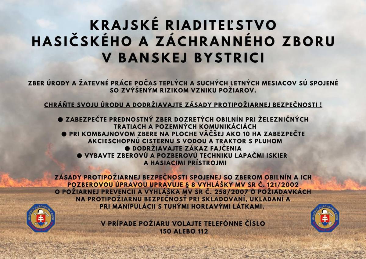 Krajské riaditeľstvo Hasičského a záchranného zboru v Banskej Bystrici upozorňuje občanov na dodržiavaní zásad protipožiarnej bezpečnosti.