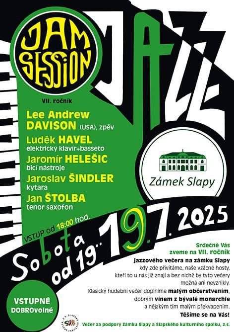 Zámek Slapy a Slapský kulturní spolek Vás srdečně zvou na VII. ročník Jazzového večera na zámku Slapy, který se koná v sobotu 19.7.2025 od 18.00