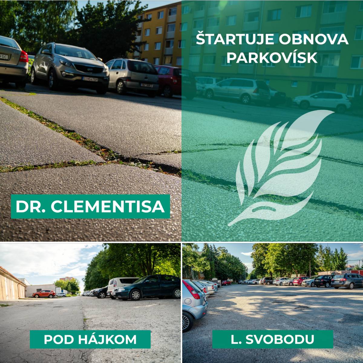 Už tento mesiac začíname realizáciu ďalšieho významného projektu – obnovy troch parkovísk na uliciach Pod Hájkom, L. Svobodu a Dr. Clementisa. Cieľom projektu je nielen oprava povrchov parkovísk, ale zároveň podpora zadržiavania dažďovej vody a zlepšenie mikroklímy v týchto lokalitách. Nahradíme nepriepustné povrchy priepustnými, ktoré spolu s výsadbou zelene pomôžu zvýšiť vsakovanie dažďovej vody a vytvoriť príjemnejšie prostredie. V rámci projektu vysadíme: • 21 stromov • 20 trvaliek • 304 okrasných tráv • 252 m² parkového výsevu Na parkovisku na ulici Pod Hájkom bude zároveň vykonaná rekonštrukcia prístupovej cesty. Realizácia projektu začne v júli a jej dokončenie je plánované na október. Počas stavebných prác nebude možné parkovať v priestoroch týchto parkovísk. Doprava v okolí stavby bude dočasne obmedzená podľa potrieb zhotoviteľa tak, aby boli práce dokončené čo najskôr. Prosíme o rešpektovanie dočasného dopravného značenia a bezpečnostných opatrení súvisiacich so stavebnými prácami. Ďakujeme za trpezlivosť a porozumenie. Viac informácií na TOMTO ODKAZE