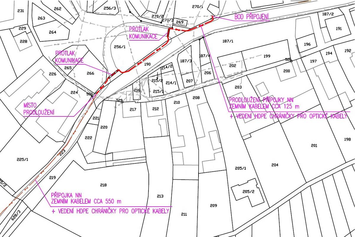 Elektropřípojka pro vysílač na Hromech se začne budovat již od zítřka, t.j 1.7., hotovo by mělo být do dvou, max. třech týdnů. Mělo by se začít v parku na návsi. Kolem stromů a ve zúžených profilech bude probíhat ruční výkop, křížení cest bude řešeno protlakem. Zásadnější omezení dopravy na návsi nenastane. Jakmile se výkopy přesunou do Brány směr ke křížku na Hromech, bude vykopaná zemina do doby zásypu deponována na polní cestu, tedy v tomto úseku bude cesta neprůjezdná. Děkujeme za pochopení.
