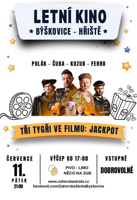 Místní spolek Záhorská střela Vás zve na  LETNÍ KINO - pátek 11.7. 2025 - promítání od 21:00 hod - výčep otevřen od 17:00 hod