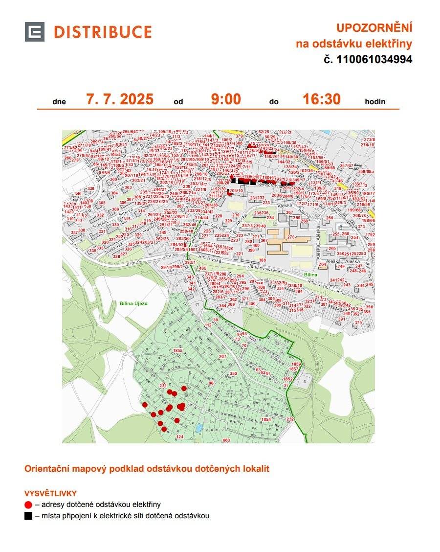 Vážení občané, upozorňujeme, že v pondělí 7. července dojde od 9 do 16:30 hodin k plánované odstávce elektřiny v ulicích:  Bořeňská 1, 3, 5, 7, 9, 11, 52 Kmochova 1, 3, 5, 7, 9, 10, 11, 13, 15, 17 Pražská 20, 22, 24, 26     a v zahrádkářské kolonii na Pražském Předměstí: parcelní č. 861/42, 861/44, 861/112, 861/113, 861/114, 861/116, 861/117, 861/120, 861/121, 861/122, 861/222, 861/224, 861/371, 861/602, 861/668. Bližší informace k odstávce