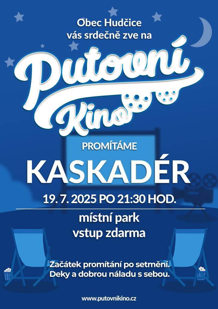 Zveme na promítání letního kina v místním parku.   V sobotu 19. července po setmění (cca 21:30) se bude promítat film KASKADÉR.