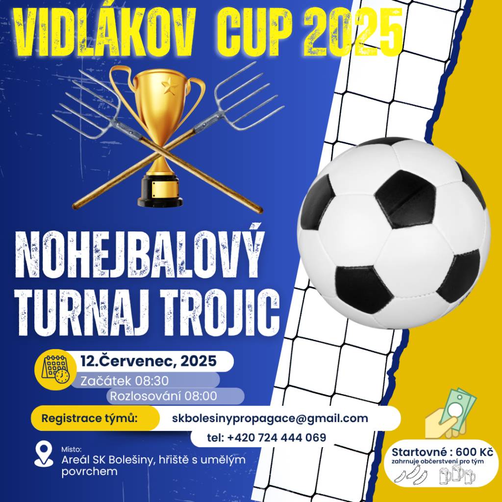 Nohejbalový turnaj trojic. Podrobnosti v propozicích soutěže v příloze.