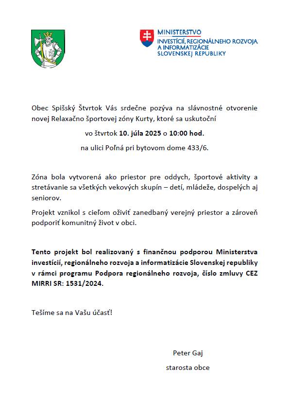 Otvorenie Relaxačno športovej zóny Kurty